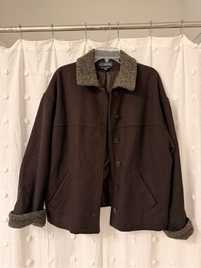 J.G. Hook Women's Dark Brown Wool Jacket with Faux Shearling Trim